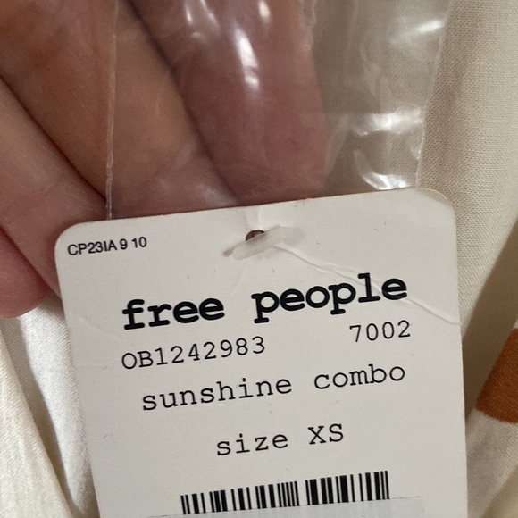 Free People Floral Polka dot  Mini Dress new size XS long sleeve Cream  yellow - Picture 4 of 8